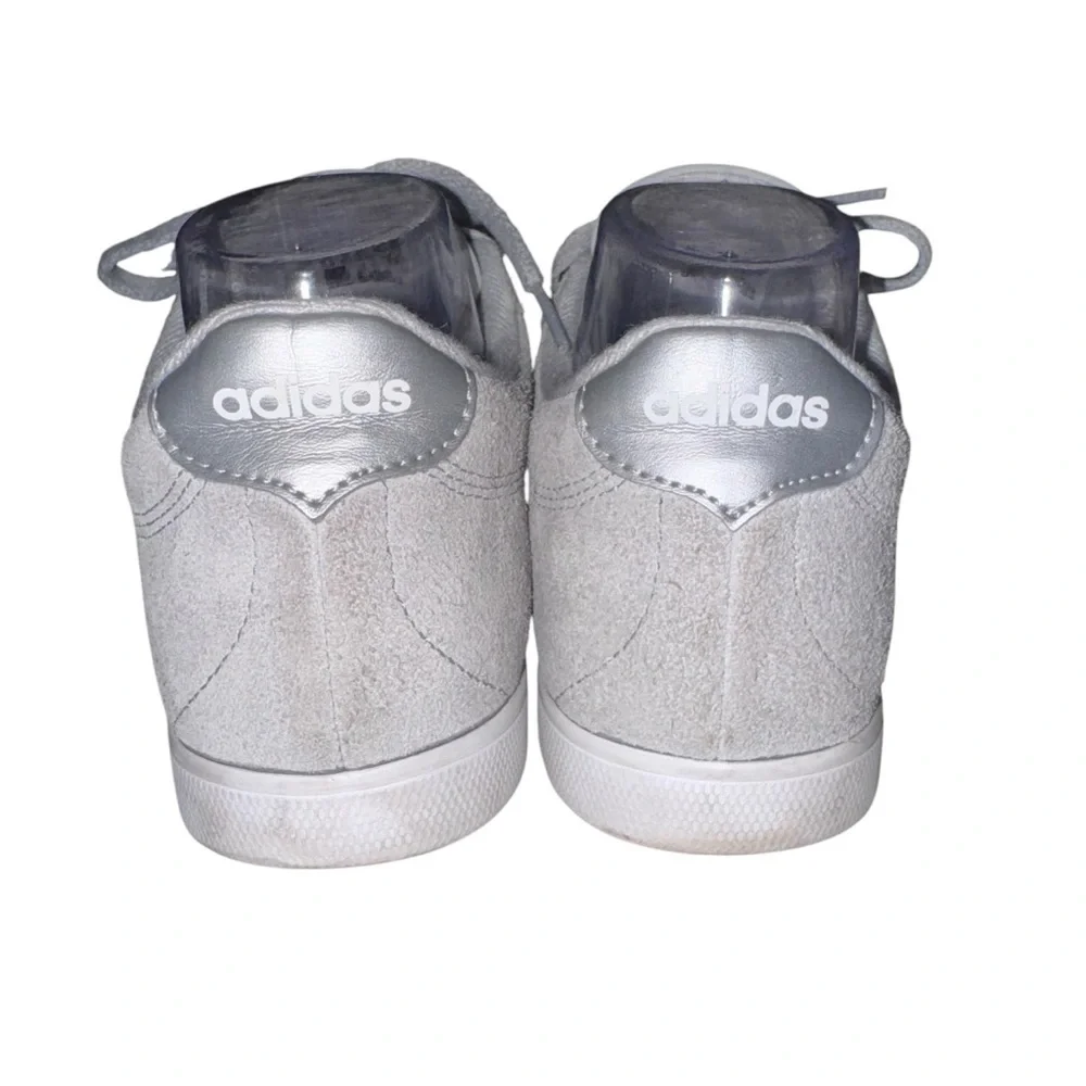 Adidas VL Court 2.0 Gray Suede Low Top Sneakers White Stripes Mens 9.5 Womens 11